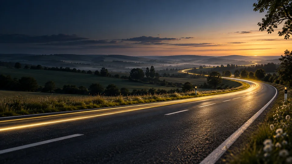 Illustration d’une route de campagne au lever du jour